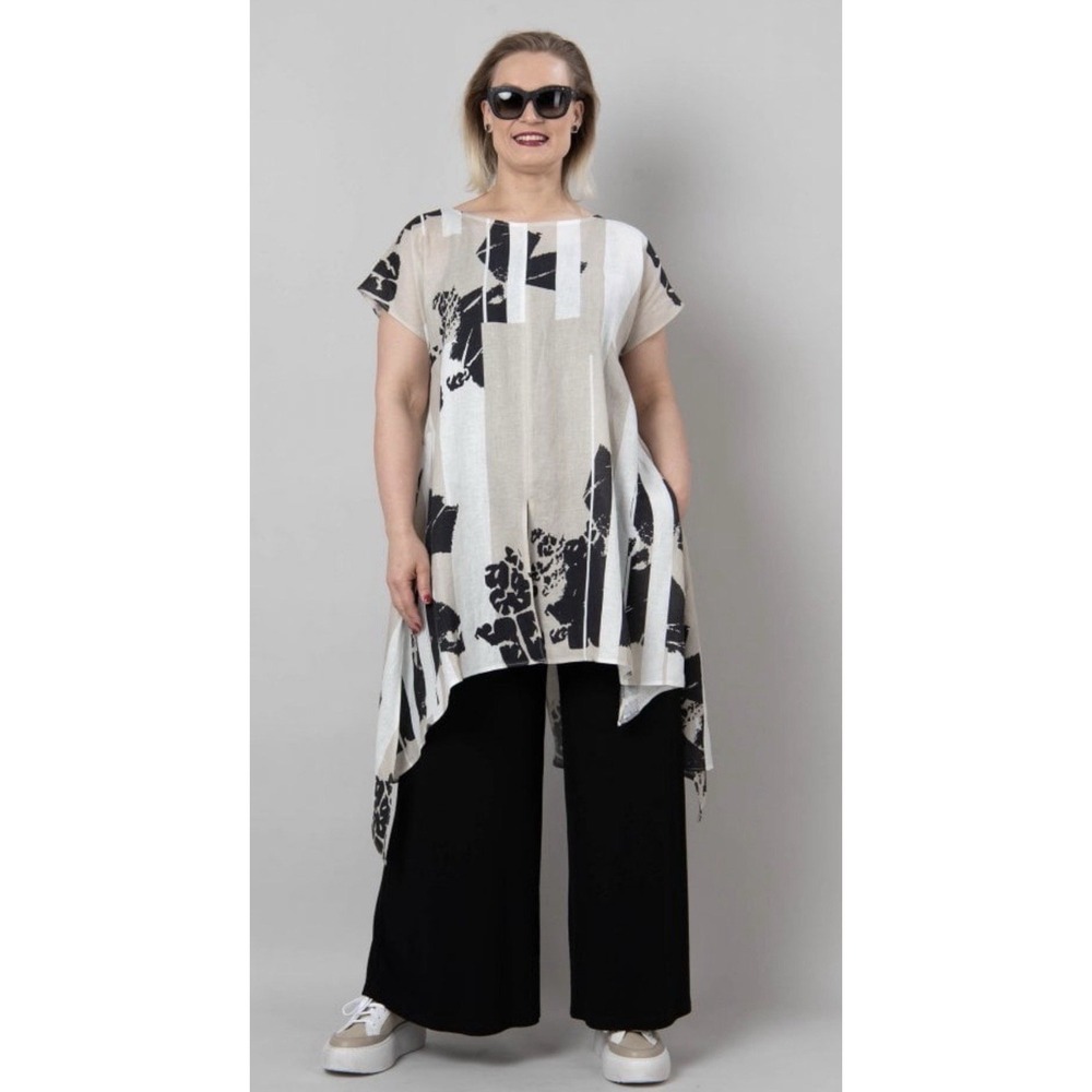 Igor Dobranic Sz M Top Contemporary Abstract Print Linen Annika Tunic Lagenlook
